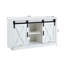 Meuble télé / rangement blanc décoratif en bois avec deux portes de grange coulissantes, disponible pour la chambre à coucher, le salon, le couloir.