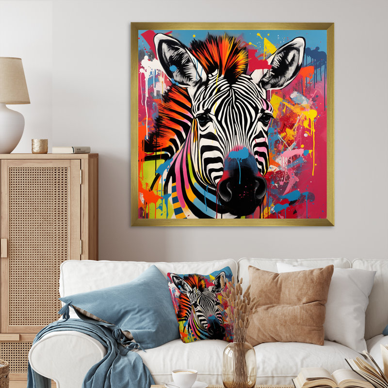 Pop Art, portrait de zèbre I, Or, H 16 po x l 16 po x P 1 po