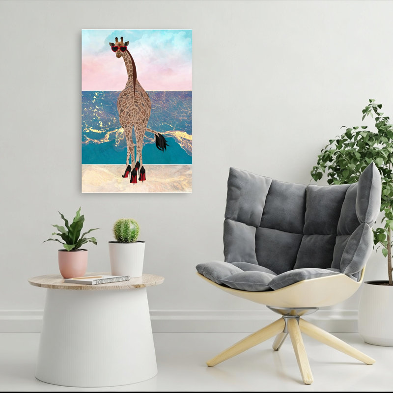 Giraffe In Heart Sunglasses Abstract Contemporary Wall Art Print by Sarah Manovski - Wrapped Canvas Print
