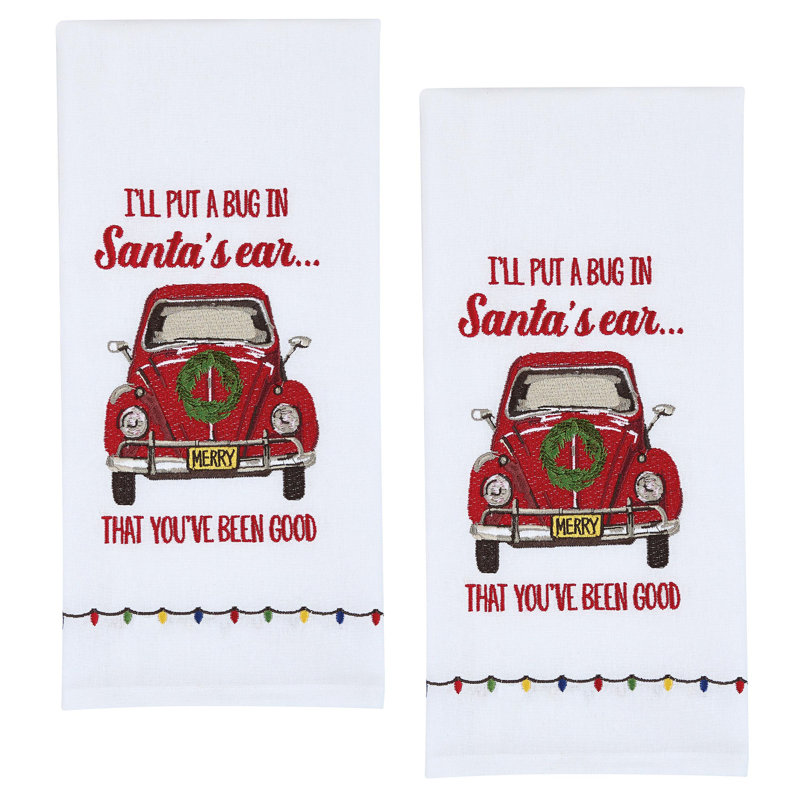  I'll Put A Bug In Santa's Ear Embroidered Dishtowel Set of 2,  Santa's Ear