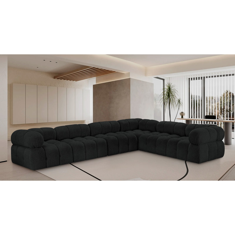 Ames Upholstered Sofa, Black Boucle Fabric, 3 Armless, 3 Corner