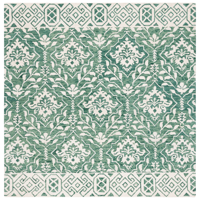 Evangely Hand Tufted Wool Damask Rug, Square 6'6"