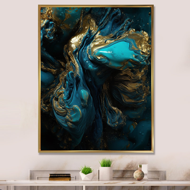 Abstrait liquide, reproduction sur toile, H 20 po x l 12 po x P 1 po, Toile avec cadre flottant or