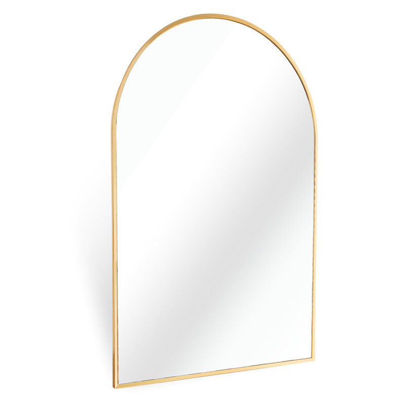Miroir de salle de bain 24 po x 32 po à fixation murale arquée en verre doré, cadre en rouille brossée, mesures, idées d'installation de bricolage, quincaillerie renforcée de 4 mm, guide avec marches