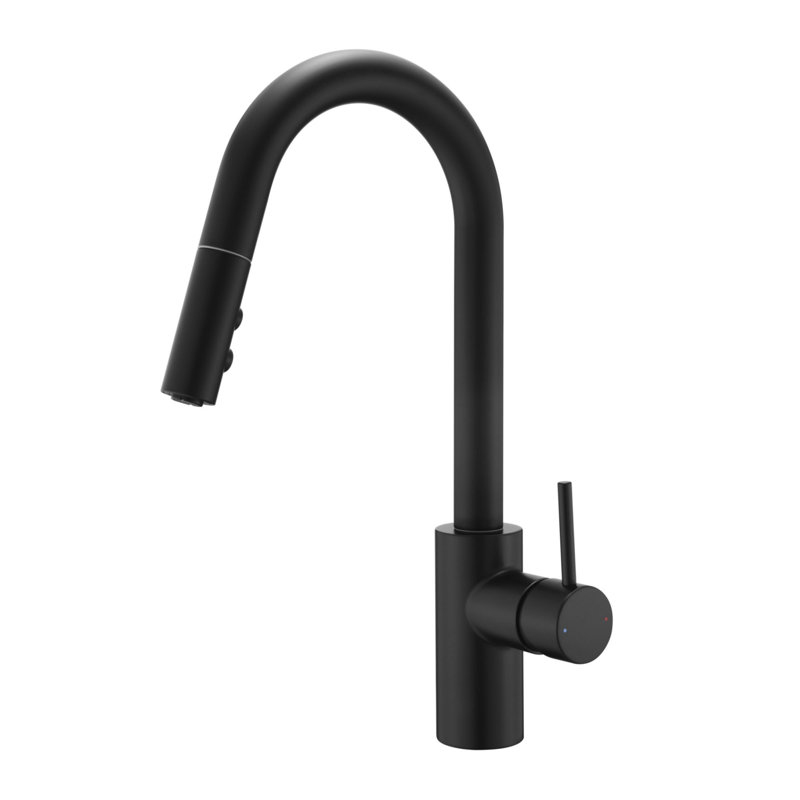Euro Collection High-Arc Single Handle Kitchen/Bar Faucet with 2-Function Pull-Down Spout Sprayer - Matte Black, Matte Black