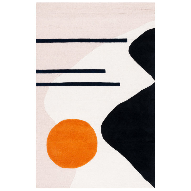 Arabelle Handmade Wool Blush/Black Rug, Rectangle 3' x 5'