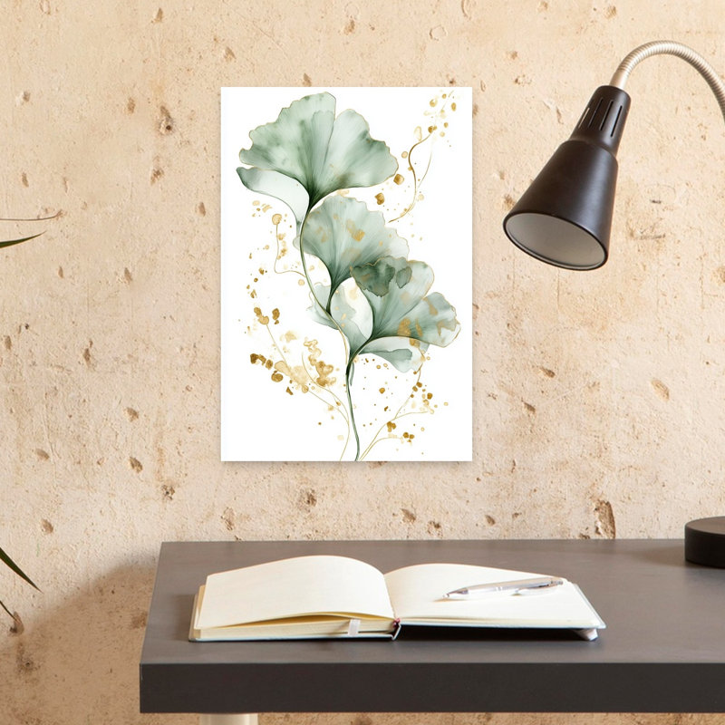 Golden Ginkgo Flow Abstract Delicate Elegant Nature Plant Wall Art Print 1 Piece Wrapped Canvas Wall Art