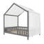 Lit double Montessori en forme de maison avec auvent et balustrades haute sécurité-125669226