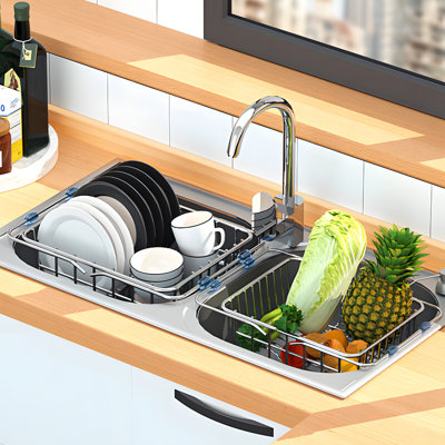 Expandable Kitchen Dish Rack Drainer Set - Adjustable Dish Drying Rack With Utensil Cup Holder And Drainboard