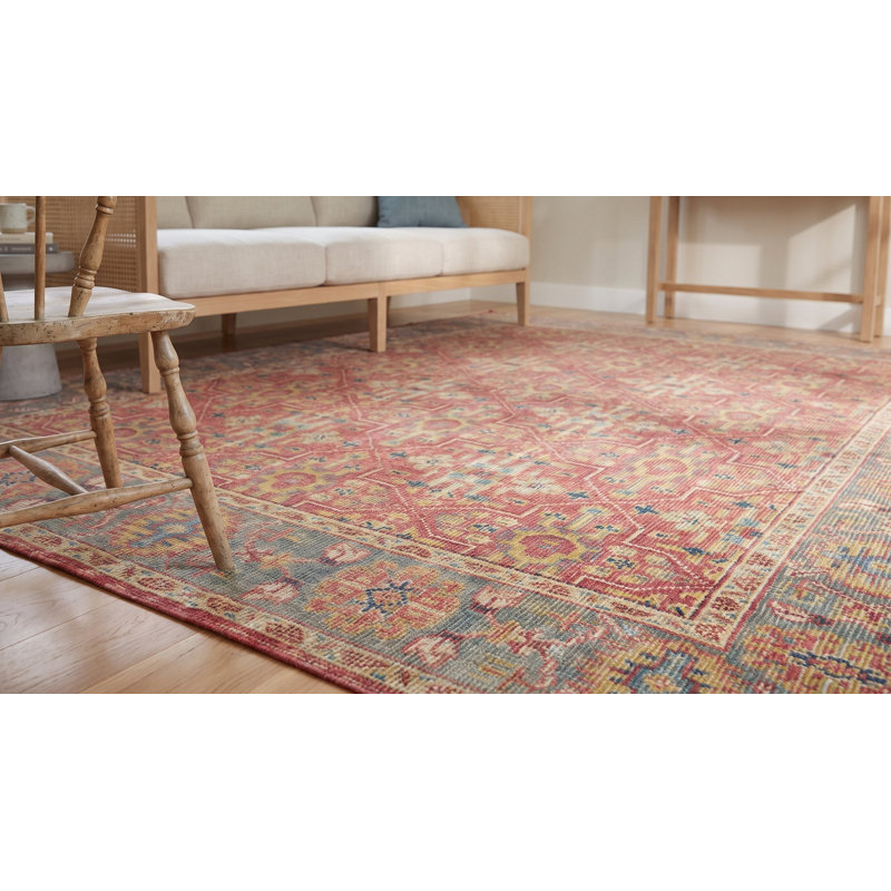 Tapis corail en laine noué à la main à motif géométrique classique traditionnel et moderne Coral, 12 pi x 15 pi