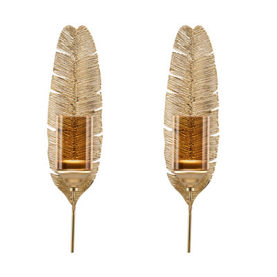 2 Piece 17" Glass/Metal Wall Sconce Set