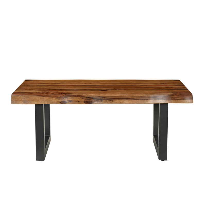 Solid Wood Top Metal Base Live Edge Coffee Table, Industrial Style