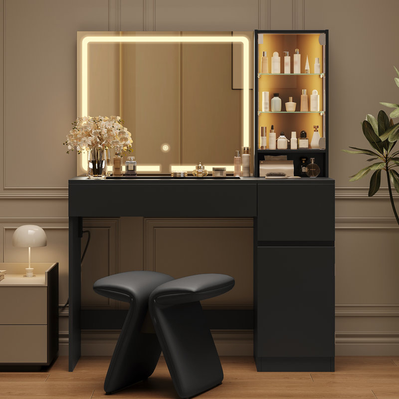 Meuble-lavabo avec table de recharge en verre et station de charge Decalt, Noir