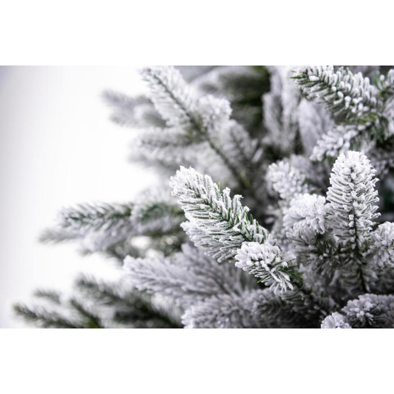Frosted Snow Flocked Green Oregon Pine Artificial Christmas Tree with Hinged Branches, 7 ft.