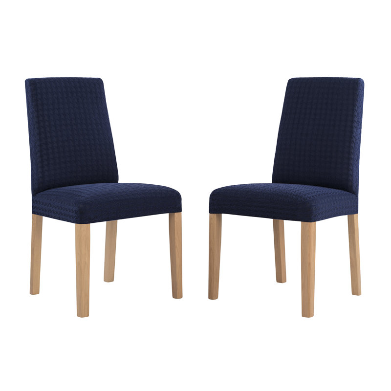 Sparta Houndstooth Textured Stretch Fit Elastic Dining Chair Slipcover, Navy Polyester