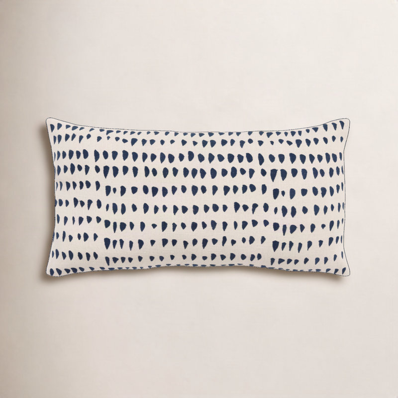 Fabray Embroidered Cotton Throw Pillow, Natural/Deep Dark Blue