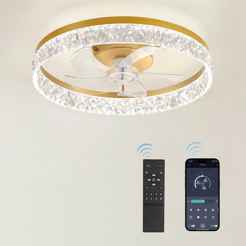 Ventilateurs de plafond modernes de 22 pouces avec lumières et télécommande, Doré, Clair