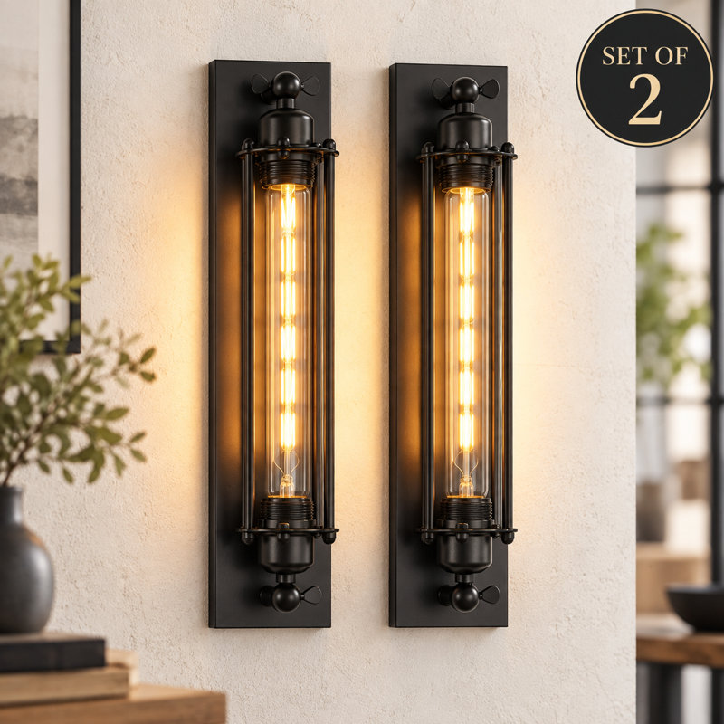 2 Pack Antique Pipe Wall Lamp, Industrial Black Wall Sconces (Set of 2)