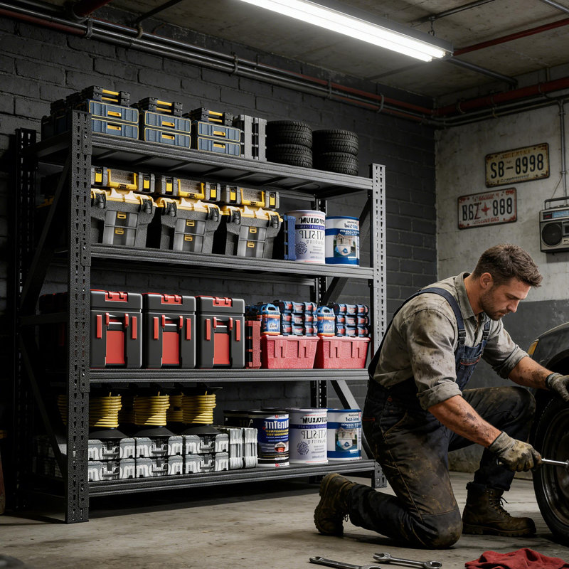 Étagère de garage très résistante, 6000 lb, très grandes tablettes réglables en métal (H 69 po x l 75 po x P 23,7 po), unité de rangement industriel pour entrepôt, noir