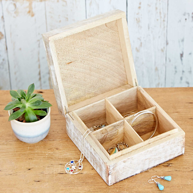 Antique White Leaf Mango Wood Jewellery Box