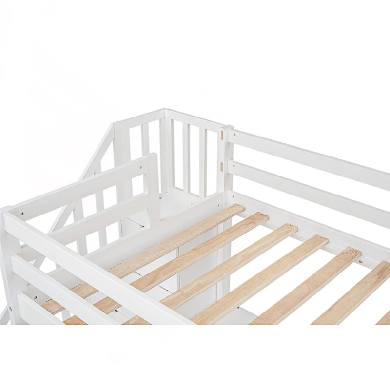 Structure de lit simple de taille mezzanine avec bureau intégré et tiroirs de rangement doubles, cadre de lit
