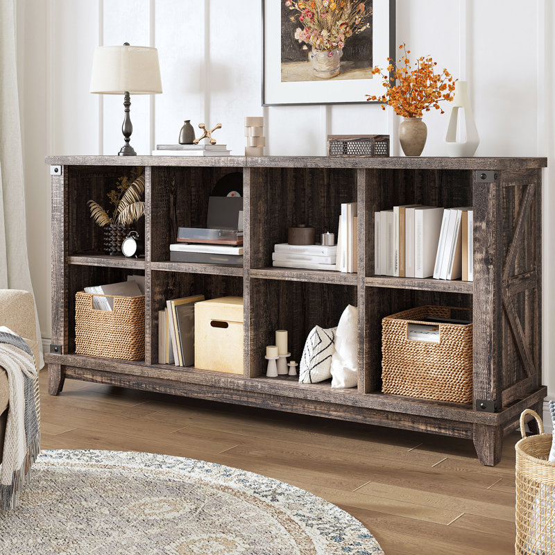 Manufactured Wood Cube Storage Organizer with Anti-Tip Hardware, Dark Oak, (8-Cube) 27.1"H x 49.1"W x 11.8"D