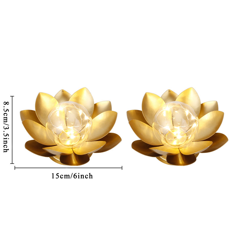 House of Hampton® Set of 2 Gold Lotus Table Lamp Battery Powered 6''Tall