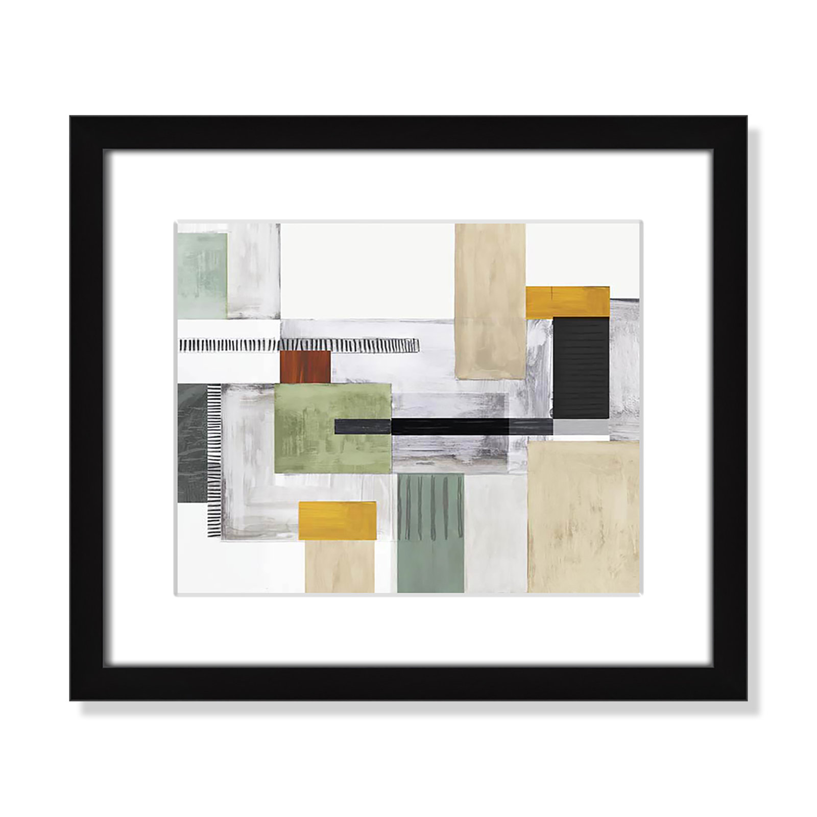 Playful Blocks by Tom Reeves, White, 13" H x 15" W x 1.25" D, Black Box Picture Framed