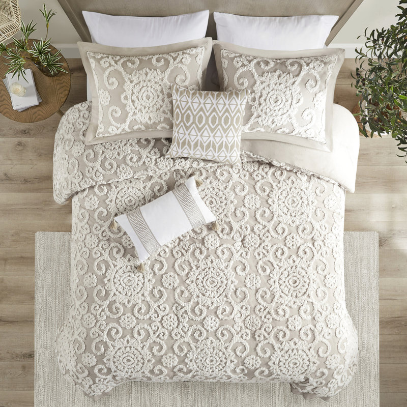 Housse de couette en coton taupe double / grand avec décoration en chenille captivante 100% envoûtante, taupe