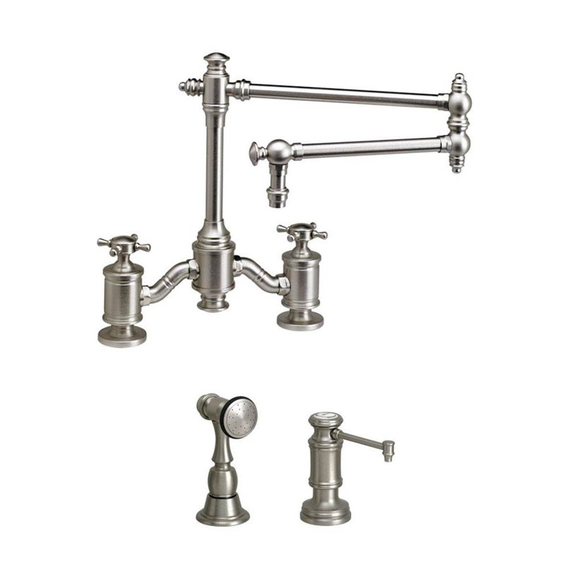 Towson Bridge Faucet - 18" Articulated Spout - Cross Handles, Satin Chrome