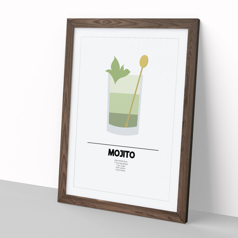 Mojito Cocktail - Picture Frame Graphic Art, 48cm H x 36cm W x 2cm D, Walnut Framed