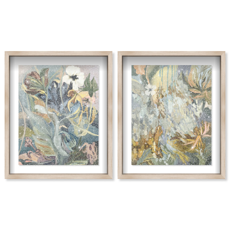 Moss Overlap Set Shadowbox Abstract Print by Oliver Gal, Black Frame, 16 x 20, 92"H x 74"W, Natural Oak Shadowbox