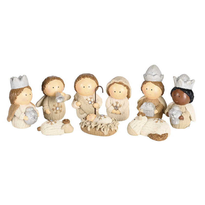 Nativité 9 pièces aspect tricoté blanc 3,5H