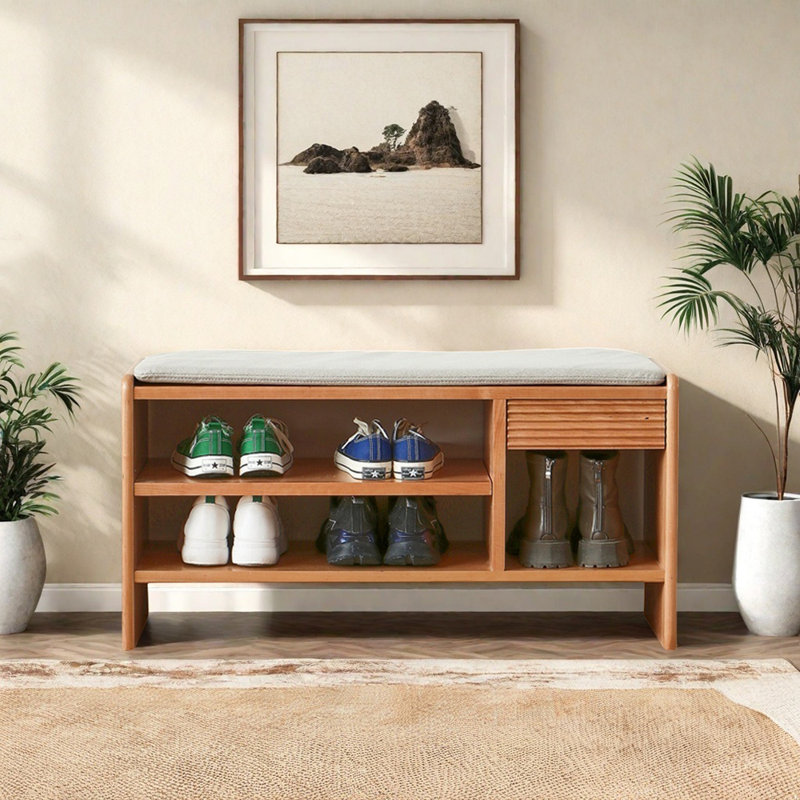 Banc de rangement pour chaussures 35,4 po, Gris / Bois naturel