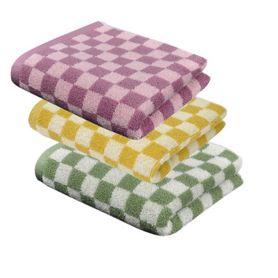 Ensemble de 3 serviettes de toilette pour la salle de bain, serviettes de toilette en coton absorbant doux pour la cuisine de salle de bain Spa Spa, ensemble de serviettes décoratives à carreaux, 13 x 29 pouces