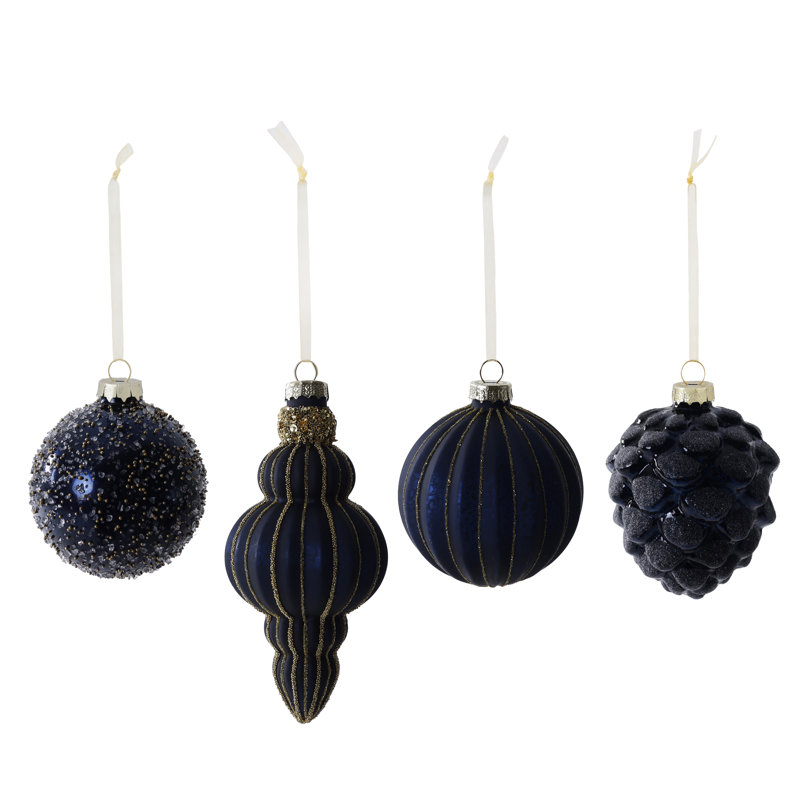 12 Piece Glass Bauble Collection, Blue