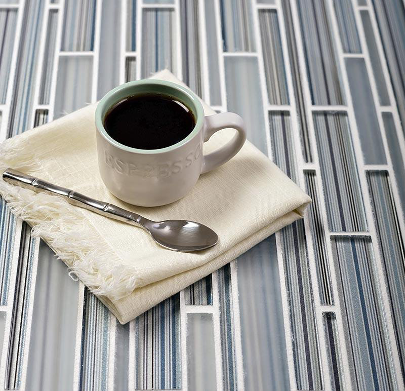 11.8" x 12.2" Glass Mosaic Tile, Blue/Gray