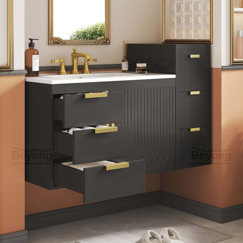Armoire de salle de bain murale 30 "avec armoire latérale combinée, armoire de salle de bain avec porte à fermeture en douceur et tiroirs, meuble-lavabo moderne avec lavabo