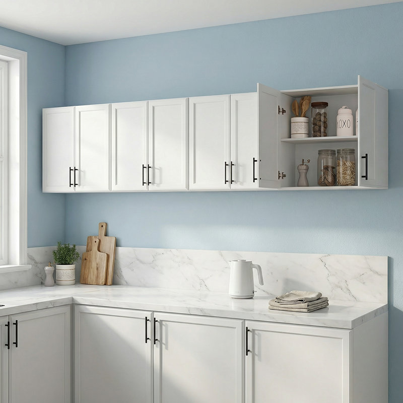 Armoire à lessive murale 24 po, armoire à pharmacie en bois avec tablette réglable (ensemble de 4), 95 po de largeur, Blanc