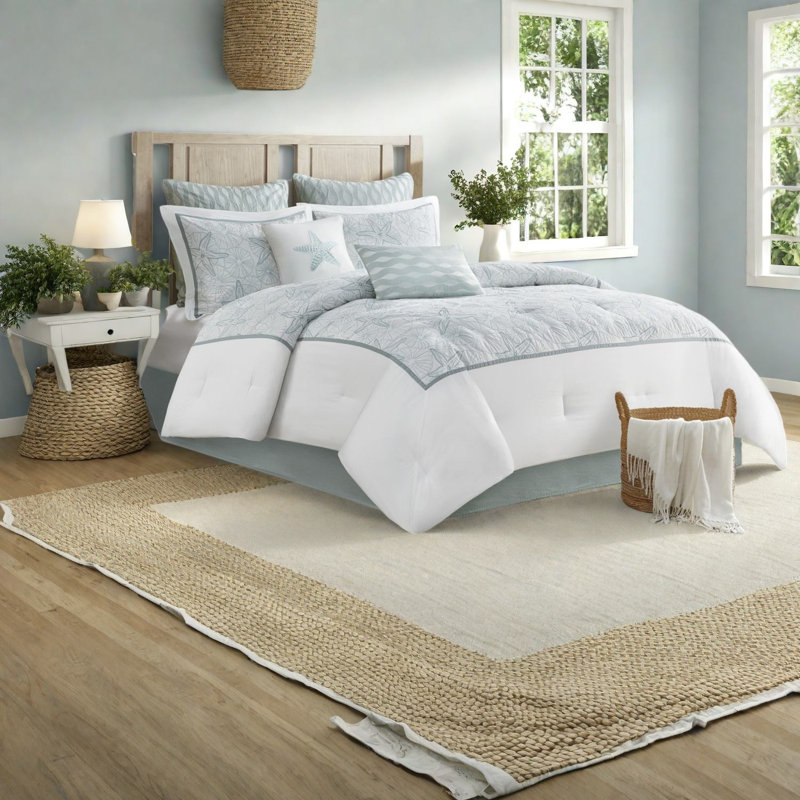 Luxury Cotton Bedding Sets, White Cal King For Coastal Charm