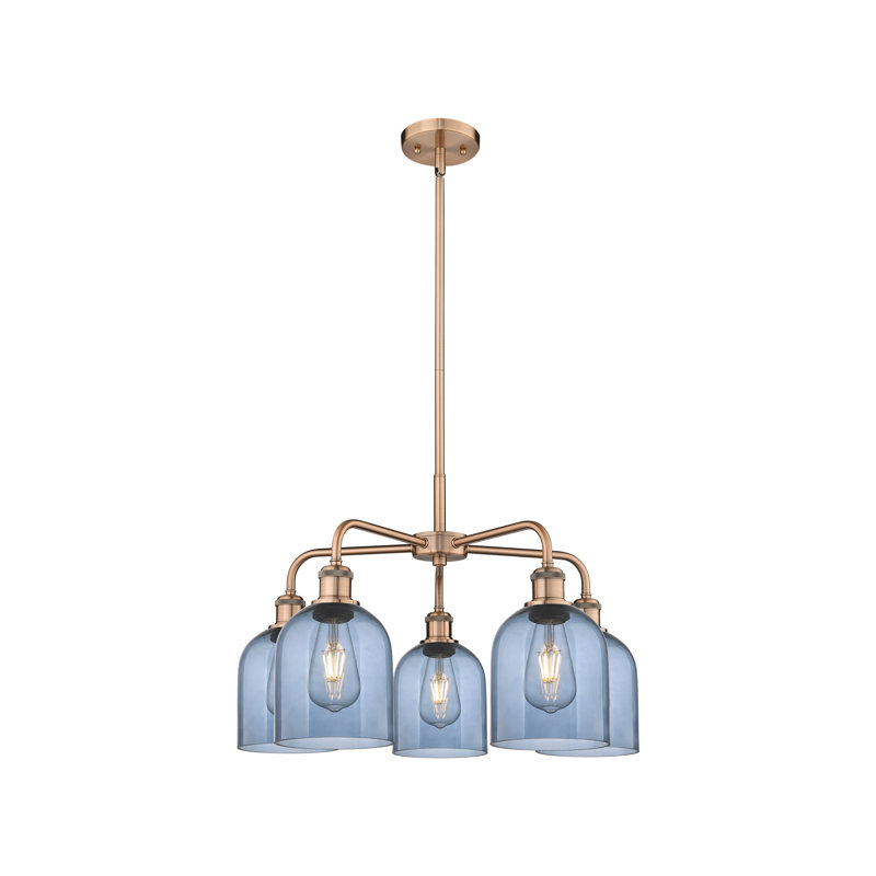 Odaniel 5 - Light Steel Dimmable Bell Chandelier, Princess Blue, Antique Copper