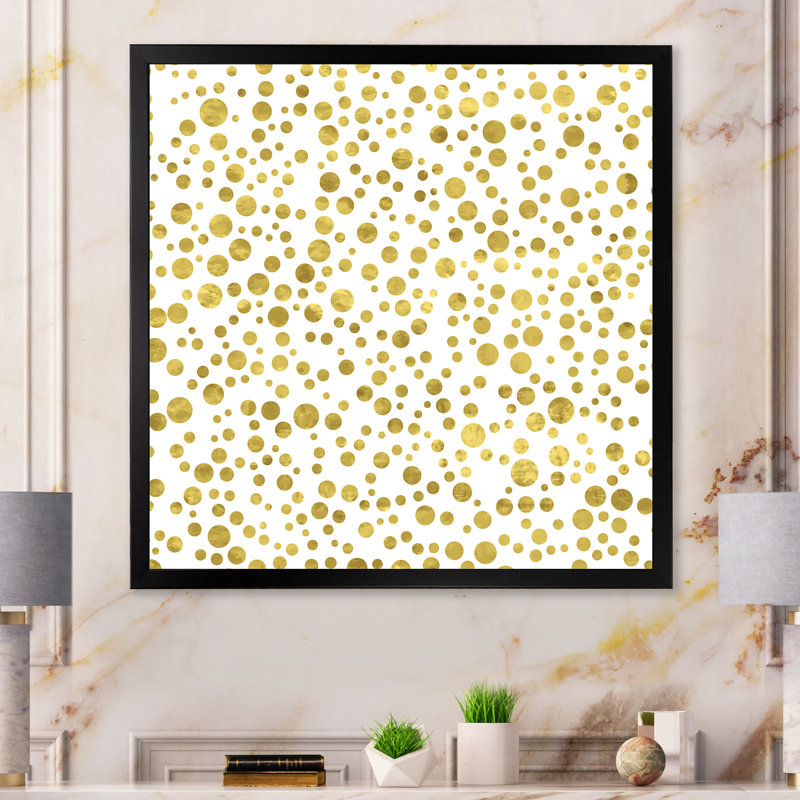 Blanc et cercles dorés - Art mural moderne et contemporain sur toile, H 16 po x l 16 po x P 1 po, Cadre photo noir