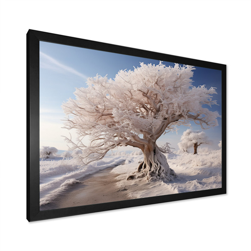 «White Tree In Winter Scenery III - Landscape», reproduction d'art sur toile, H 30 po x l 40 po x P 1,5 po, Cadre simple noir