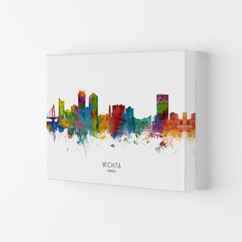 Wichita Kansas Skyline by Michael Tompsett - Print, 42cm H x 59.4cm W x 4cm D, Wrapped Canvas