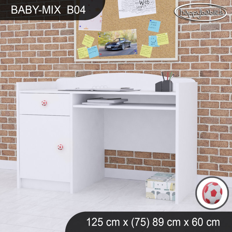 125cm Computer Desk, White/Red
