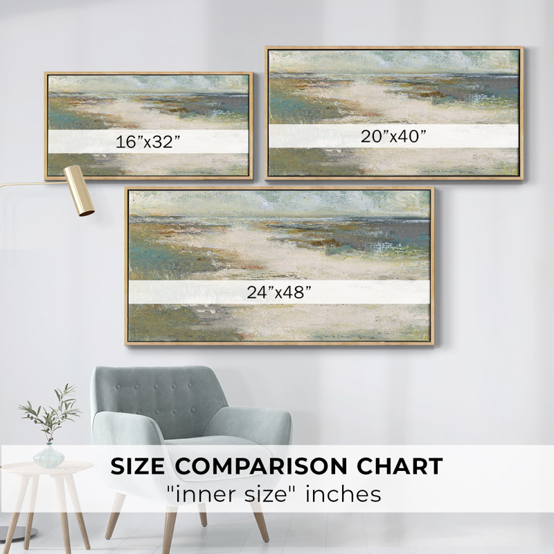 Misty Coast - Toile tendue avec châssis encadré - Prêt à être accroché, H 25 po x l 49 po, Naturel