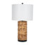 Lampe de table cylindrique moderne tissée en ruppie maritime pour le salon - petite touche texturée pour l'éclairage de chevet d'un bureau ou d'une chambre à coucher - 26 po, brun et blanc