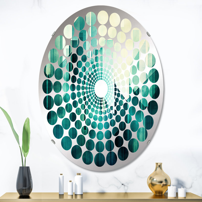Skyscrapers Teal Towers High Rise City I - Miroir décoratif à pois radiaux | Ovale, 35,4 po x 23,6 po