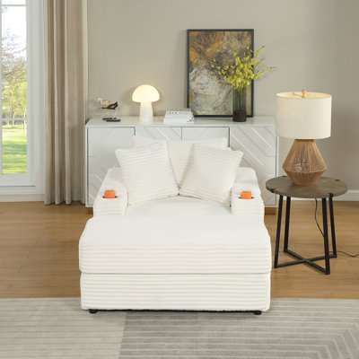 1 luxueux avec 2 coussins décoratifs et revêtement en velours côtelé, éponge haute, support stable, conception ergonomique, assemblage facile, velours côtelé de couleur beige, mobilier de salon haut de gamme simple