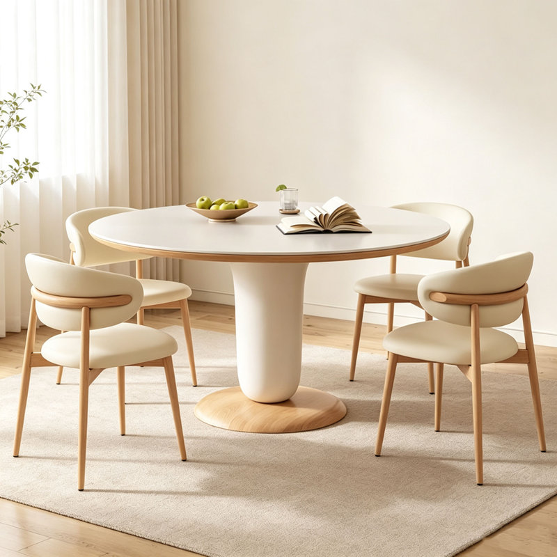 Table ronde en pierre frittée crème, H 29,5 po x l 47,2 po x P 47,2 po, 5
